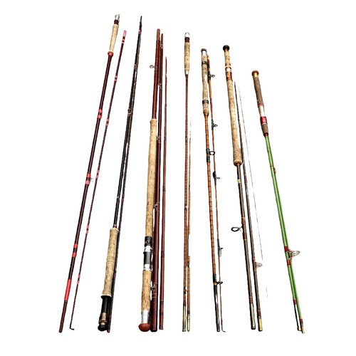 186 - A collection of vintage fly fishing rods, including Hardy, two Milbro, a three-piece James & Sons, a... 