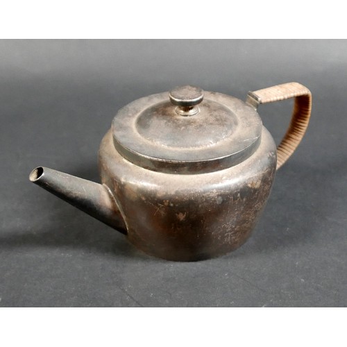 1 - A Victorian silver bachelor's teapot, with rattan handle, registration stamp to base, Jonathan Wilso... 