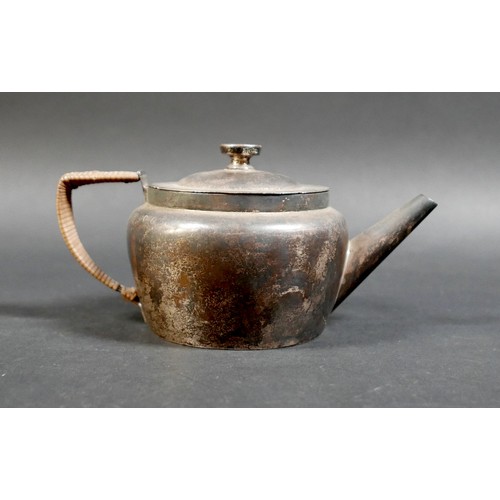 1 - A Victorian silver bachelor's teapot, with rattan handle, registration stamp to base, Jonathan Wilso... 