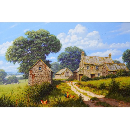 255 - Edward Hersey (British, b. 1948): Country landscape with farmhouse oil on canvas, signed, 49 by 74.5... 