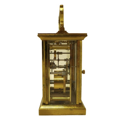 256 - A brass carriage clock signed Bernard Freres, 8 by 6 by 14.5 cm.