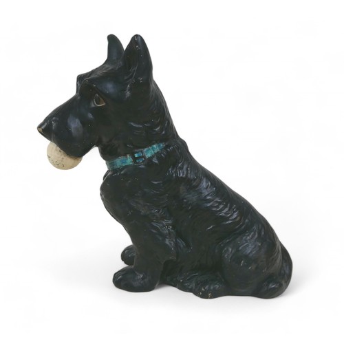 214 - Sylvac Black ceramic Scotty Dog advertising figure holding a Golf Ball in its mouth, produced for No... 