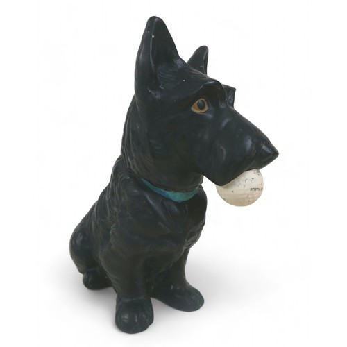 214 - Sylvac Black ceramic Scotty Dog advertising figure holding a Golf Ball in its mouth, produced for No... 