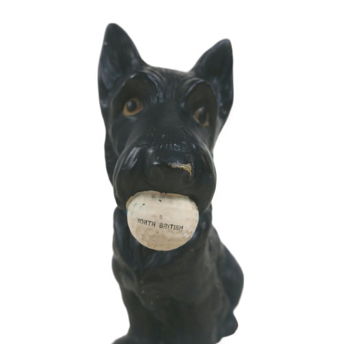 214 - Sylvac Black ceramic Scotty Dog advertising figure holding a Golf Ball in its mouth, produced for No... 