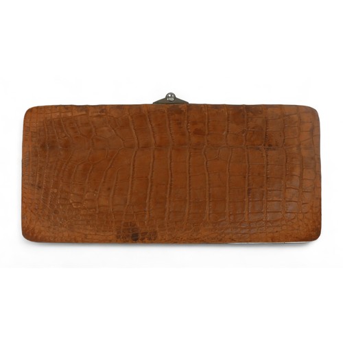 216 - A Victorian crocodile clutch wallet type case, presentation dated 1892, 32 by 3 by 15cm.