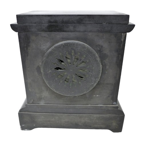 258 - A Victorian slate marble garniture set and a slate mantle clock, largest clock 27 by 17 by 30cm high... 