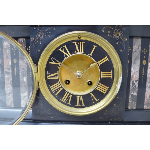 255 - Two Victorian slate mantle clocks, largest 38 by 15 by 33cm high.