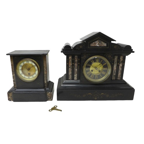 255 - Two Victorian slate mantle clocks, largest 38 by 15 by 33cm high.