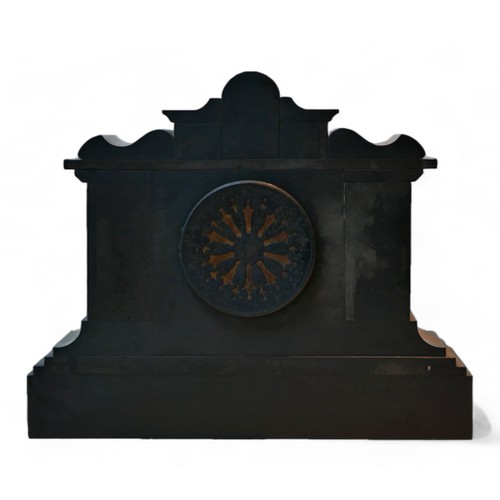 257 - A 19th century slate mantel clock by William Gadsby of Lincoln, with Roman numeral gilt dial, twin t... 