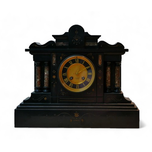 257 - A 19th century slate mantel clock by William Gadsby of Lincoln, with Roman numeral gilt dial, twin t... 