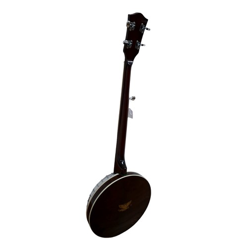 227 - A five-string banjo with golden star emblem, with associated fitted hard case, together with a Harmo... 