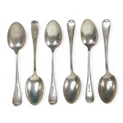 74 - Six George V silver dessert spoons, terminals initialled 'M',  John Round & Son Ltd. Sheffield 1929 ... 