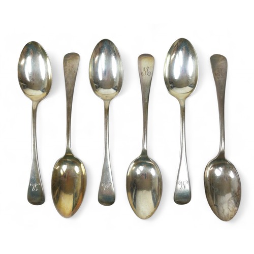 74 - Six George V silver dessert spoons, terminals initialled 'M',  John Round & Son Ltd. Sheffield 1929 ... 