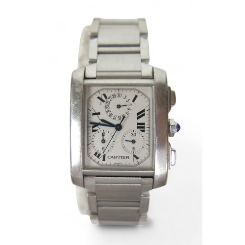 159 - A Cartier Tank Francaise Chronoflex, rectangular dial, 20 by 25mm, serial number BB28939, with stain... 