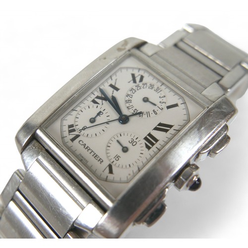 159 - A Cartier Tank Francaise Chronoflex, rectangular dial, 20 by 25mm, serial number BB28939, with stain... 