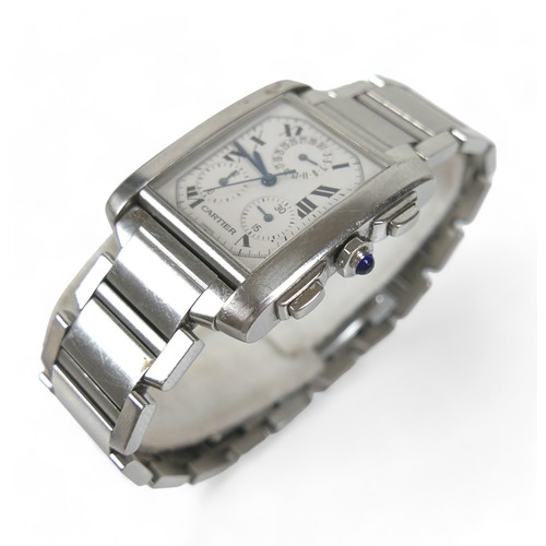 159 - A Cartier Tank Francaise Chronoflex, rectangular dial, 20 by 25mm, serial number BB28939, with stain... 