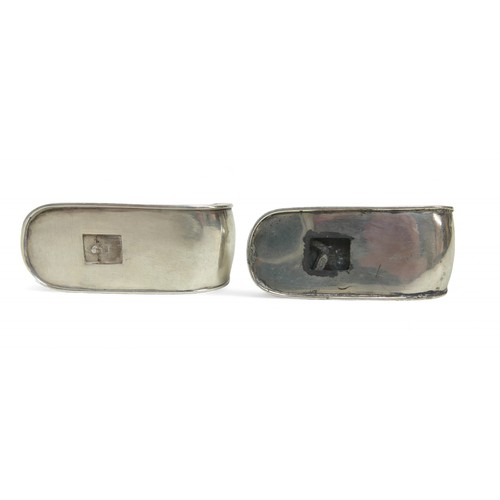 71 - A pair of Japanese silver slipper form condiments, with two character Japanese hallmark, 2.4toz, eac... 