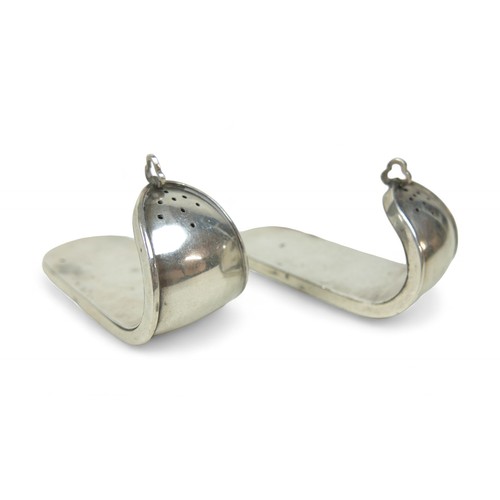 71 - A pair of Japanese silver slipper form condiments, with two character Japanese hallmark, 2.4toz, eac... 