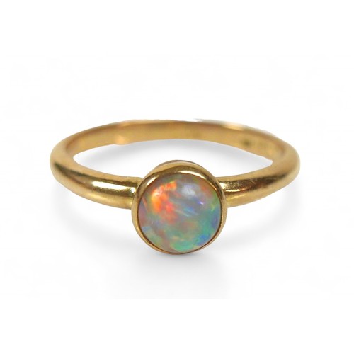 58 - A group of 18ct and yellow metal jewellery, comprising an 18ct gold opal solitaire ring, the round c... 