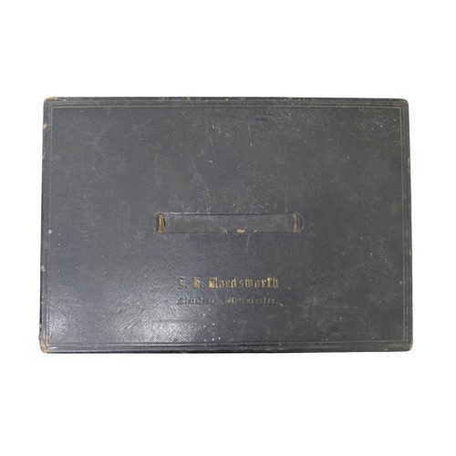 76 - A blue Moroccan leather vanity travel case, initialled 'S H Wordsworth' 'Cloisters Westminster', con... 