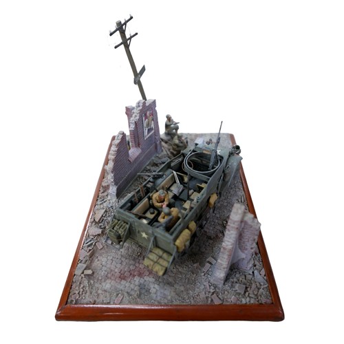 238 - Six hand painted WWII themed dioramas, all Tamiya models, largest a British Howitzer and vehicle, 32... 