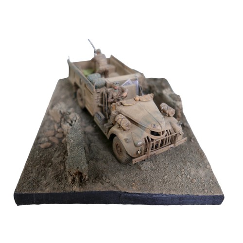 238 - Six hand painted WWII themed dioramas, all Tamiya models, largest a British Howitzer and vehicle, 32... 