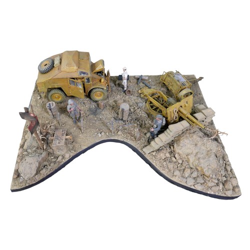 238 - Six hand painted WWII themed dioramas, all Tamiya models, largest a British Howitzer and vehicle, 32... 