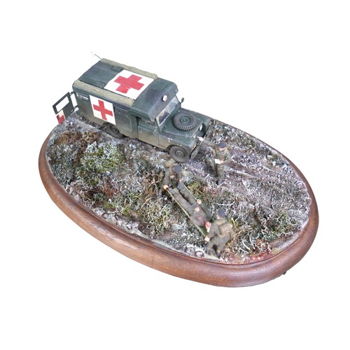 238 - Six hand painted WWII themed dioramas, all Tamiya models, largest a British Howitzer and vehicle, 32... 