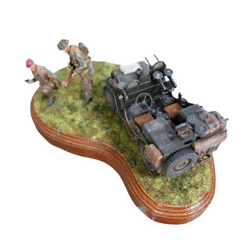 238 - Six hand painted WWII themed dioramas, all Tamiya models, largest a British Howitzer and vehicle, 32... 