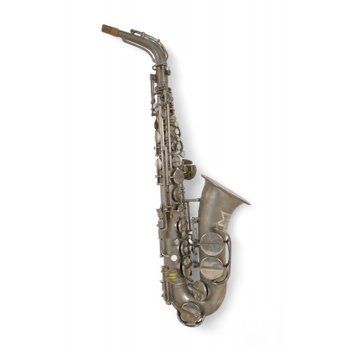 230 - A silver plated Weltklang Solist de Lux saxophone, in original box.