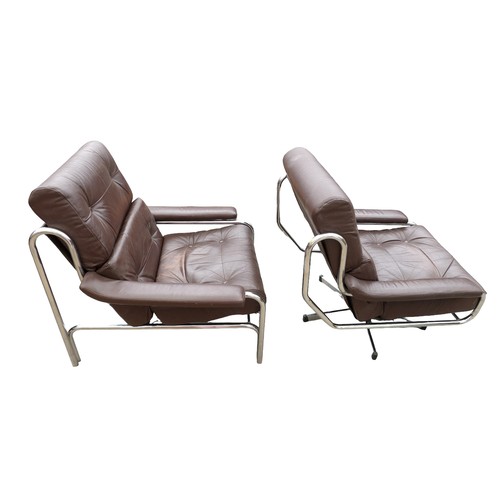 353 - Two Pieff chrome and brown leather chairs, mid 20th Century Pieff 'Alpha' swivel office chair with b... 