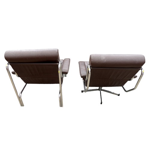 353 - Two Pieff chrome and brown leather chairs, mid 20th Century Pieff 'Alpha' swivel office chair with b... 