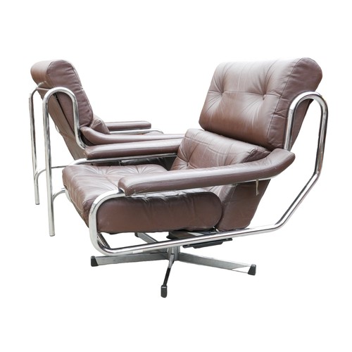 353 - Two Pieff chrome and brown leather chairs, mid 20th Century Pieff 'Alpha' swivel office chair with b... 