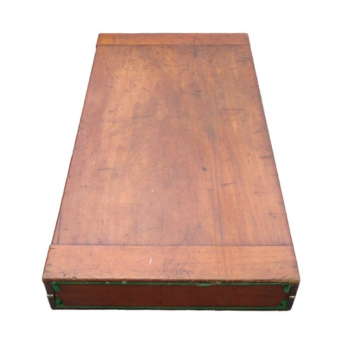 243 - A Victorian mahogany table top bagatelle game with cue and rules, 244 by 63 by 6cm high open.