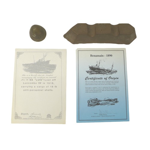 210 - Maritime interest, a copper ingot from the steamship 