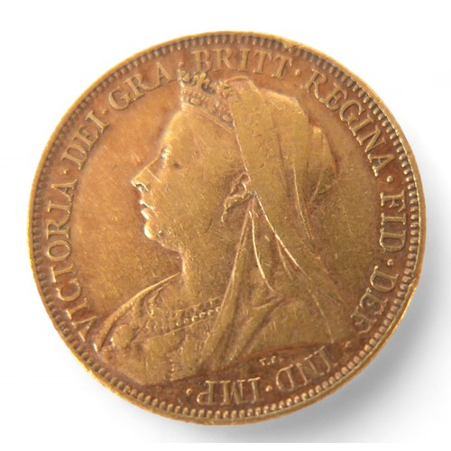 118 - A Victoria Old Veiled Head gold sovereign, 1899, Melbourne, Australia Mint.