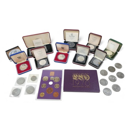 95 - A collection of coins, including eight boxed silver coins, approximately 190g, with other comparativ... 