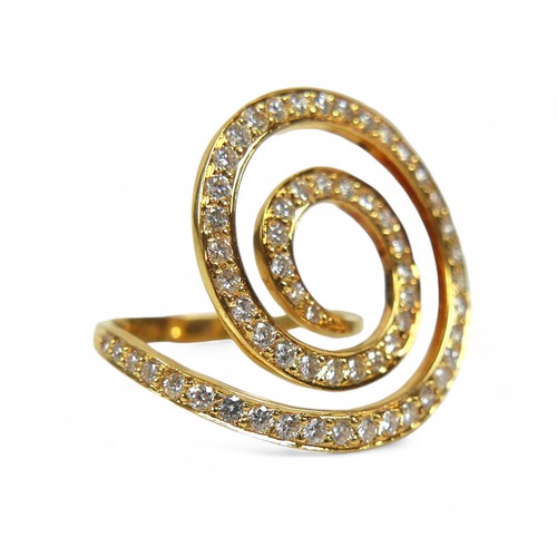 45 - An 18ct yellow gold diamond spiral ring, 24 by 22 by 19mm high, size M, 5.5g.