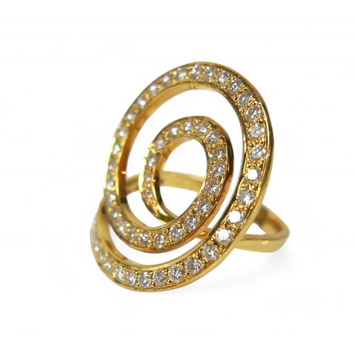 45 - An 18ct yellow gold diamond spiral ring, 24 by 22 by 19mm high, size M, 5.5g.