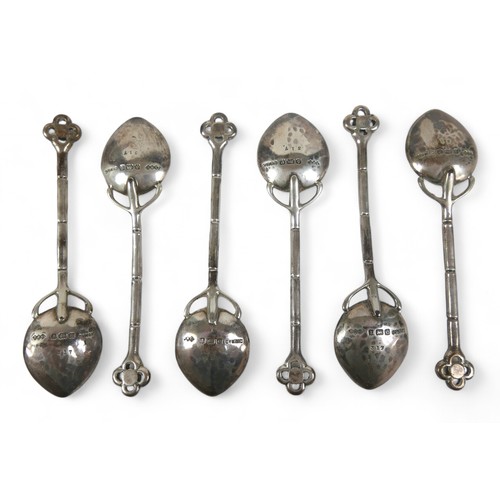 86 - A set of six Liberty Cymric silver spoons, set with Chalcedony, Birmingham 1904, in original box.