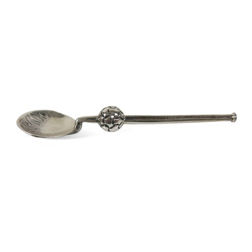 79 - An Arts & Crafts Liberty & Co. silver Coronation spoon, with tapered stem embellished with a lattice... 