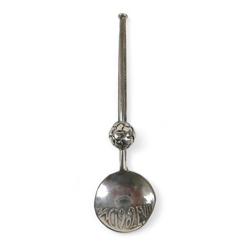 79 - An Arts & Crafts Liberty & Co. silver Coronation spoon, with tapered stem embellished with a lattice... 