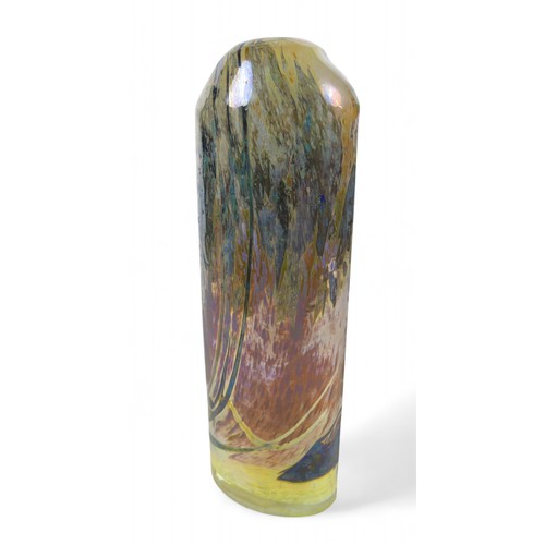 195 - A tall studio art glass vase by Sam Herman (1936-2020), the surface decorated with metallic oxide ir... 