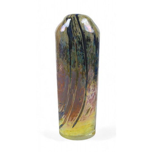 195 - A tall studio art glass vase by Sam Herman (1936-2020), the surface decorated with metallic oxide ir... 