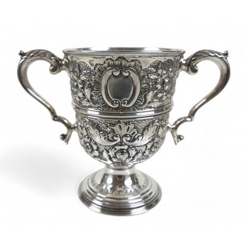 80 - An Edward VII silver twin handle trophy cup with embossed decoration William Hutton & Sons Ltd Sheff... 