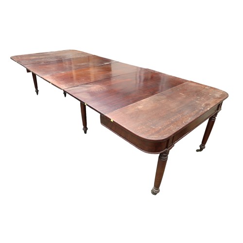 360 - A 19th century mahogany D end concertina action dining table, with three additional leaves on nine t... 