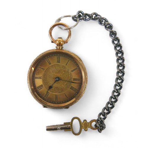 155 - An 18ct yellow gold open face pocket watch, 38mm case, base metal dust cover, movement marked C-TIN ... 