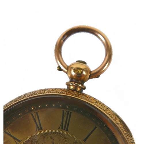 155 - An 18ct yellow gold open face pocket watch, 38mm case, base metal dust cover, movement marked C-TIN ... 