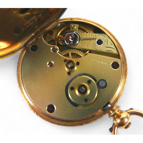 155 - An 18ct yellow gold open face pocket watch, 38mm case, base metal dust cover, movement marked C-TIN ... 