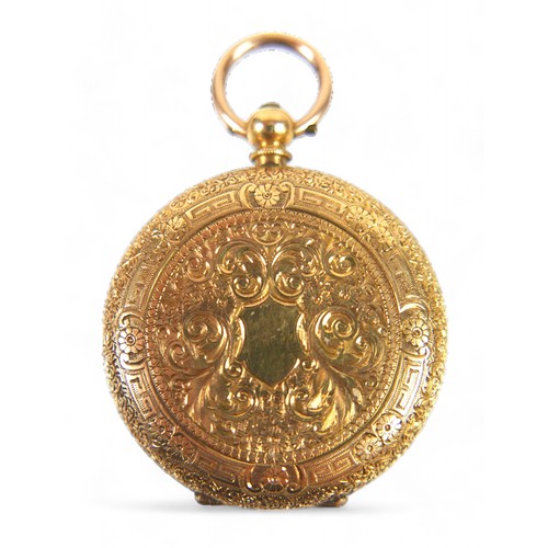 155 - An 18ct yellow gold open face pocket watch, 38mm case, base metal dust cover, movement marked C-TIN ... 